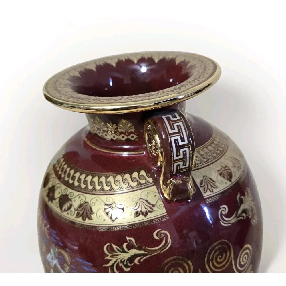 Red Spyropoulos Vase Greece 24K Gold Trim Greek Mythology Porcelain 9.5